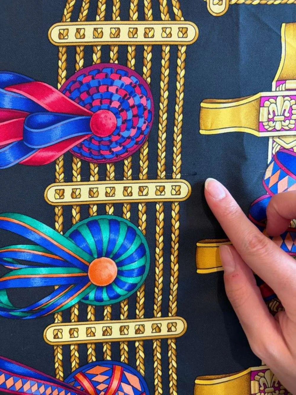 Hermes Les Rubans du Cheval Carre 90 Silk Scarf Black Multicolor Made in France